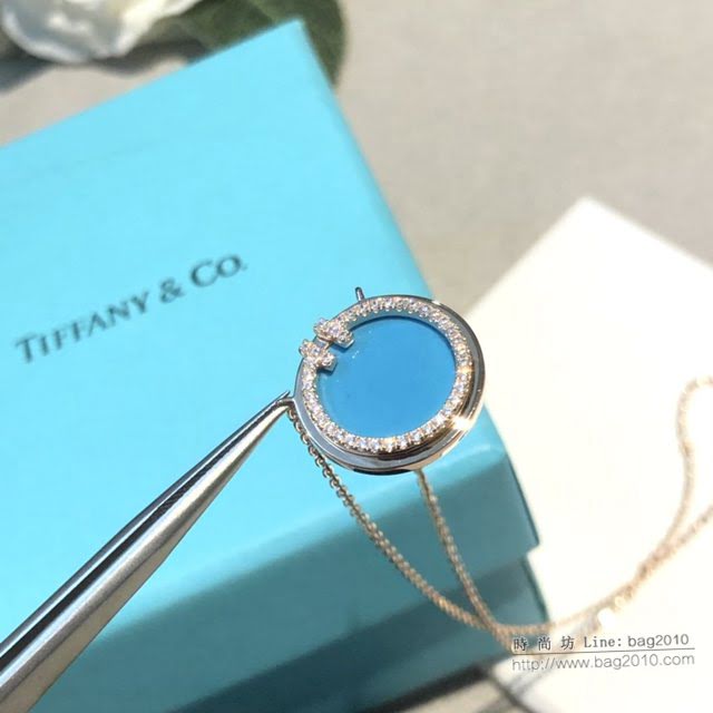 Tiffany純銀飾品 蒂芙尼女士專櫃爆款T笑臉藍圓形項鏈 Tiffany純銀鎖骨鏈  zgt1776